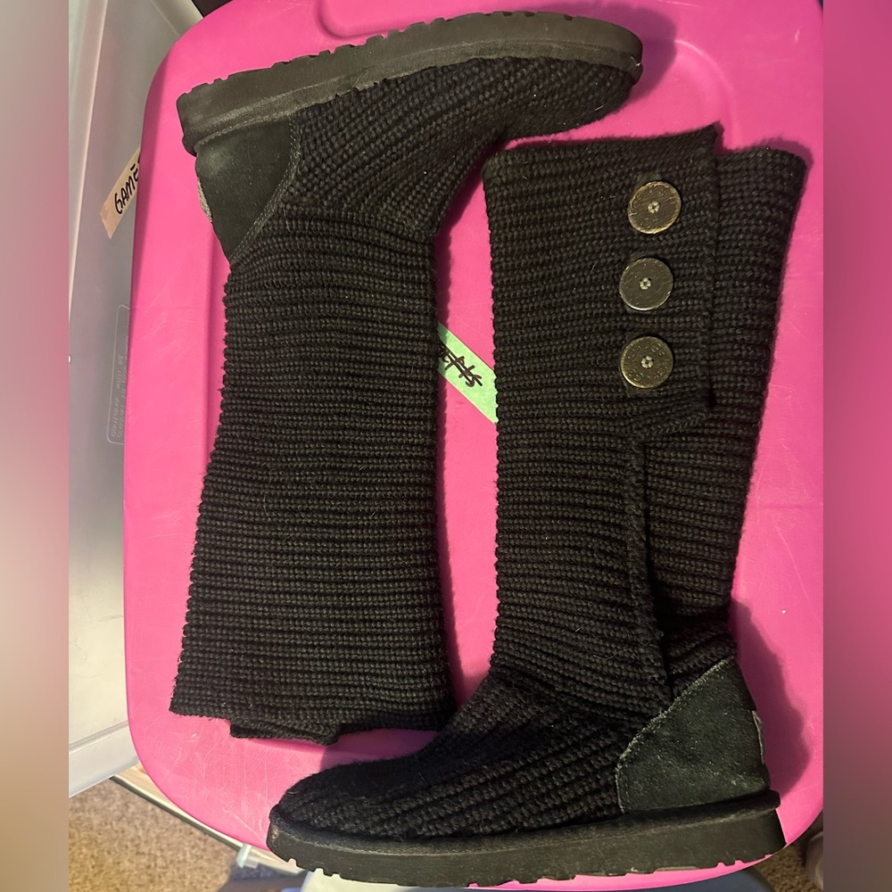 UGG tall sweater 8 Black Knit Button Boots